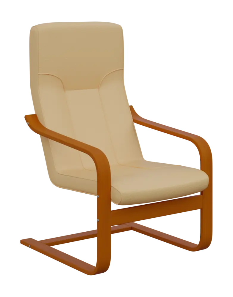 BO - 1 křeslo, dřevěná kostra, moření třešeň, koženka HOLY BE 5, krémová